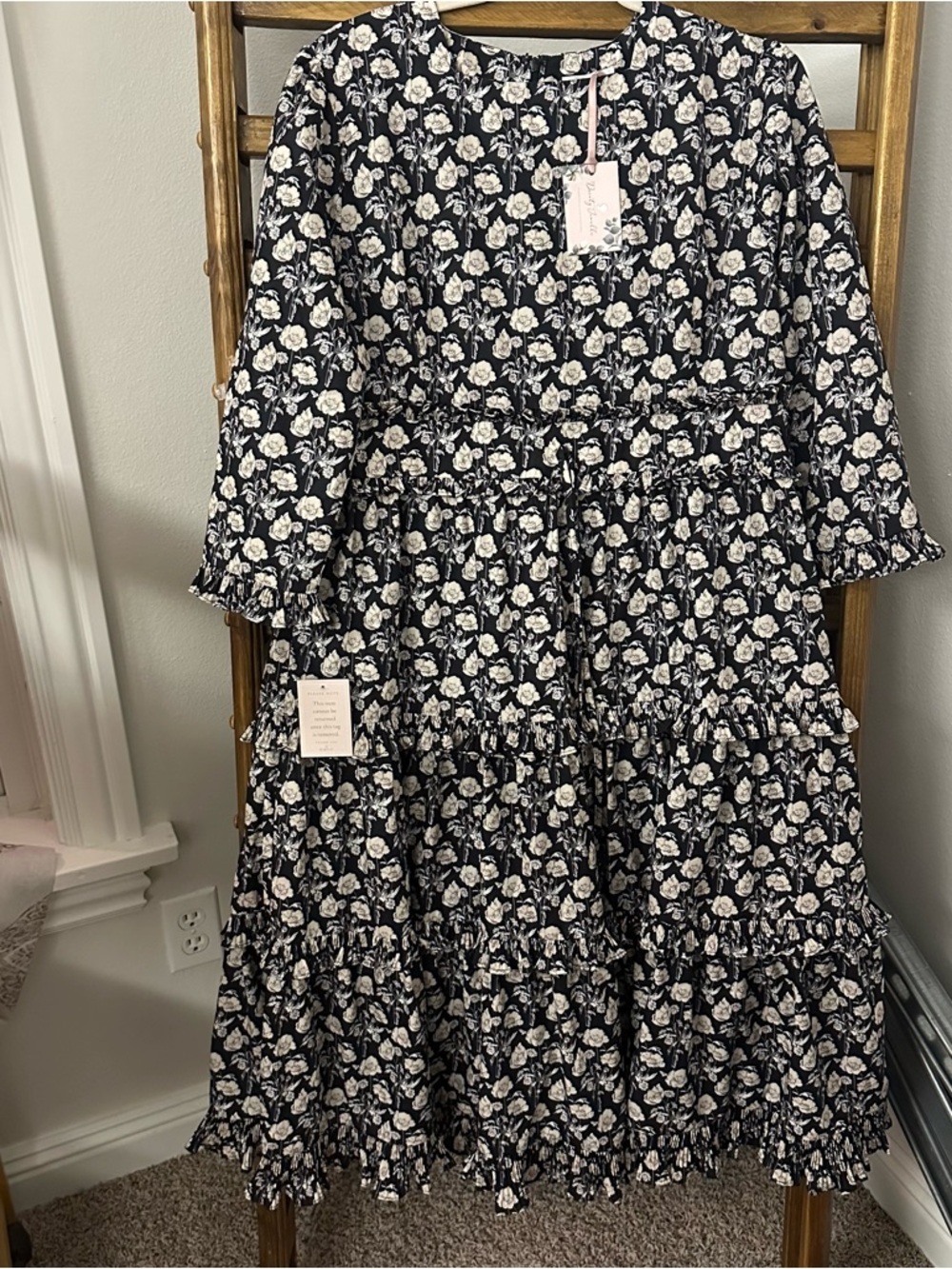 Dainty Jewells Black Maxi Dress with White Rose Print